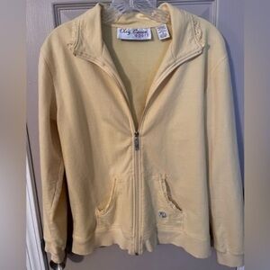 Oleg Cassini Sport yellow zip front warm up jacket with crochet lace trim.